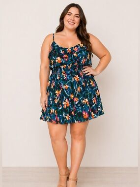 Addition Elle Floral Mini Dress Size 20 Smocked Waist Babydoll Flowy Summer